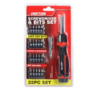 Dekton Ratchet Screwdriver Set with Magnetic Bit Holder & Storage Case 22 Pieces - Picture 1 of 6
