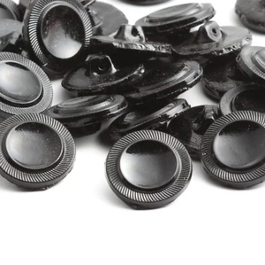 Lot (24) Czech Vintage 1930's spiral edged unfinished black glass buttons 18mm - Picture 1 of 2