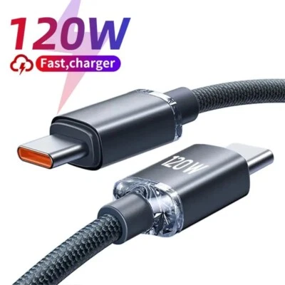 Cable de carga USB tipo C súper rápido de 120 W trenzado cable cargador de teléfono con pantalla Foto 1 de 4