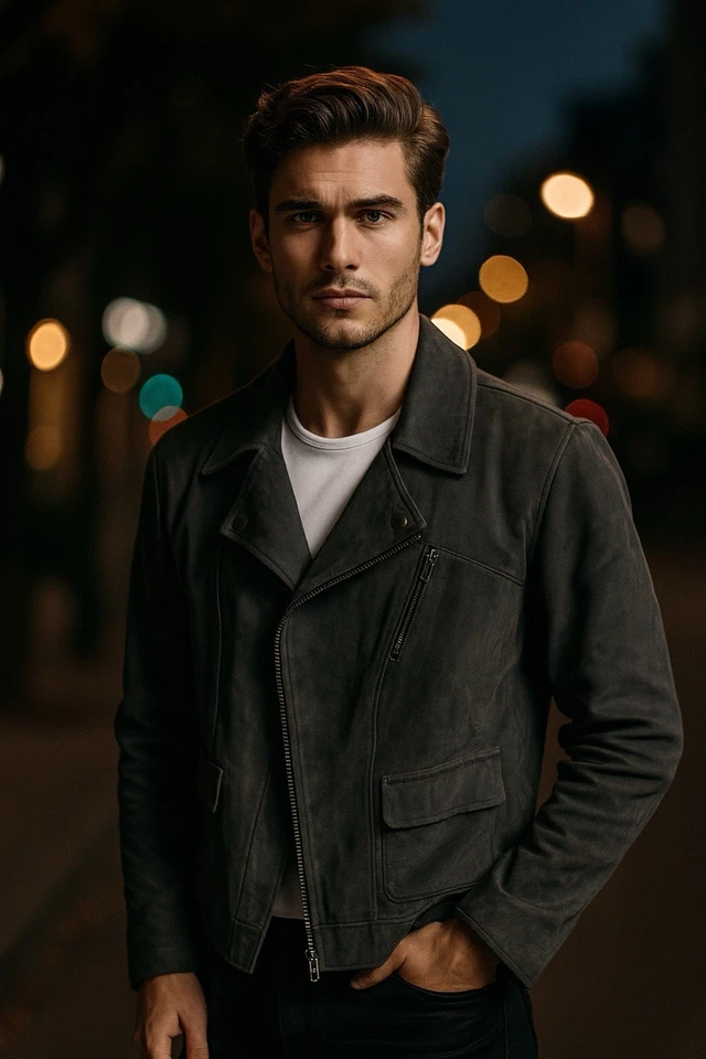 Chaqueta de cuero Werner Crist para hombre talla 40 gris gamuza Foto 1 de 4