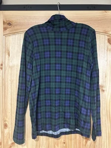 J Crew Rollkragen Neu mit Etikett Größe Large blau und grün Leder kariert - Bild 1 von 5