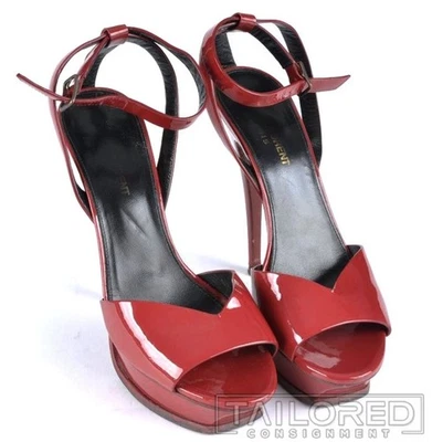 YVES SAINT LAURENT YSL Red Leather Women Shoes Heels Boots - EU 37.5 / US 7.5 - Image 1 of 4