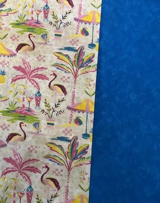 Lote de 2 restos. Algodón para edredones turquesa tropical rosa flamenco Foto 1 de 4