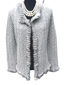 Jones NY Sweater Knit Sz S Gray Fur Wool Rabbit Hair Open Front Jacket Cardigan - Picture 1 of 6