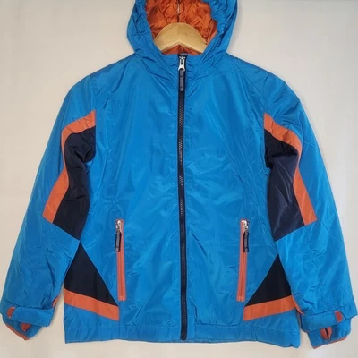 Lands End Coat Boys Small 8 Blue Orange Hooded Lined Full Zip Pockets Jacket - Image 1 of 4