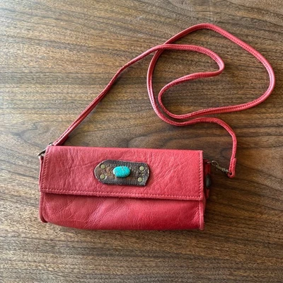 Bolso de mano Two Bar West Western de cuero rojo bandolera turquesa mantequilla suave Foto 1 de 4