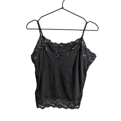 Camisa vintage Y2K lapislázuli para mujer talla M correa de espagueti capas ribete de encaje negro Foto 1 de 4