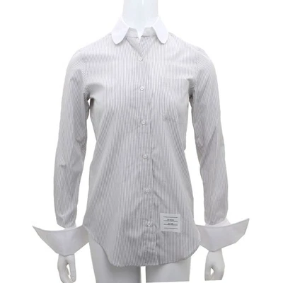 Thom Browne University Stripe Cotton Silk Round Collar Shirt FLL187C 149161579 - Image 1 of 4