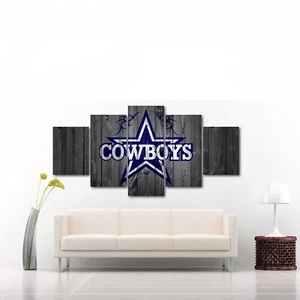 NFL Football Team Dallas Cowboys Rustic Wood Logo 5 Piece Panel Canvas Wall Art - Picture 1 of 2