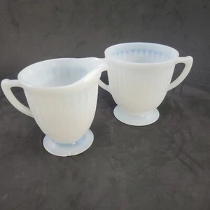 Vintage Indiana Glass Opaque Milk Glass Creamer & Open Sugar Bowl Art Deco Style - Picture 1 of 14