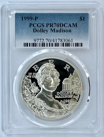 1999-P Dolley Madison $1 Silver Dollar PCGS PR70DCAM Coin Cover
