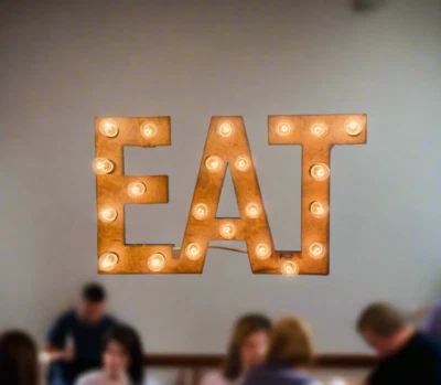 UNIVERSAL IRONWORKS USA EAT Rustic Lighted Metal Marquee Sign