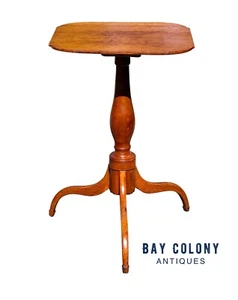 ANTIQUE FEDERAL PERIOD CHERRY CANDLESTAND / END TABLE WITH OVOLO TOP - Picture 1 of 12