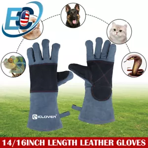 14"/16" Leather Animal Handling Gloves Puncture Proof Anti-Bite for Snake Pet - Picture 1 of 12