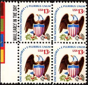 US - 1975 - 13 Cents Eagle & Shield Line Perf 11 Mail Early Block #1596d Mint NH - Picture 1 of 1