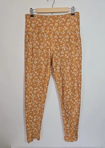 Ebb & Flow Leggings Yoga Pants High Rise Scalloped Hem Yellow Floral Size XL - Picture 1 of 7