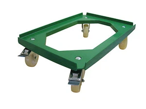 Transportroller / Kistenroller 600x400mm grün mit 4x Weich PU Rädern, 2x Festst. - Picture 1 of 8