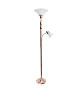 LAILA HOME 71'' ROSE GOLD TORCHIERE FLOOR LAMP WITH 2 SCALLOPED READING LIGHTS! - Picture 1 of 4