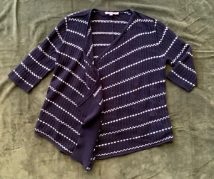 Calypso St. Barth blue, white stripe cashmere open front cardigan-M - Picture 1 of 5