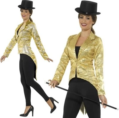 Damas Oro Elegante Vestido Cuello Lentellera Chaqueta Cabaret Showman Conjunto Smiffys  Foto 1 de 4