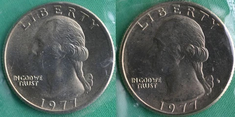 1977 P & D Washington Quarter TWO Coins from US Mint Uncirculated Set BU Cello Cover