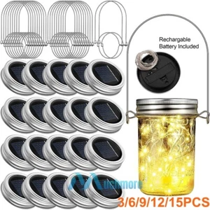 LOT 20 LED String Solar Fairy Jar Lids Light Waterproof Hanging Decor Lantern - Picture 1 of 22