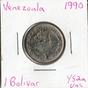 Moneda Venezuela 1 Bolívar 1990 Y52a - Imagen 1 de 2
