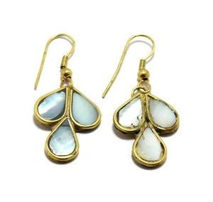 Sea Shell Earrings Gold Plated Designer Handmade Gemstone Fashion Jewellery - Picture 1 of 3