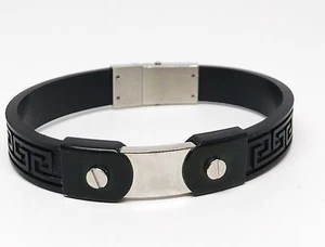 Rubber Bracelet With a Stainless Steel Plate and Embossed Tribal Design - Picture 1 of 4