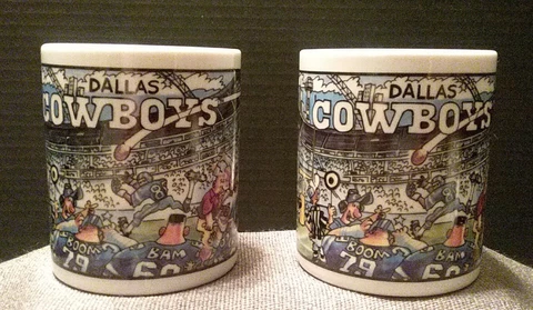 Vtg 1994 DALLAS COWBOYS NFL CUSTOM EDGE 2 CARTOON MUGS! "Thump The Redskins" 🤣⭐ Cover