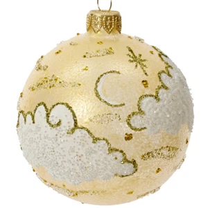 Celestial Clouds Blown Glass Ornament - European Ball Dreamy Moon and Stars - Picture 1 of 4