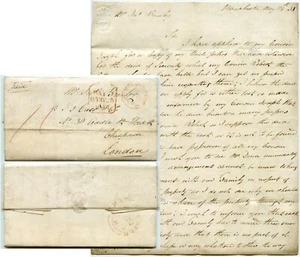 GB 1838 LONG LETTER G.JACKSON PAID AT MANCHESTER HANDSTAMP + LONDON TOMBSTONE - Picture 1 of 4