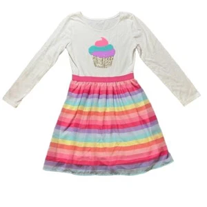 Children’s Place Dress Girls Medium 7/8 White Multicolor Cupcake Rainbow Long - Picture 1 of 9