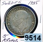 Sweden 5 Kronor 1935 - Silver Crown - #9514