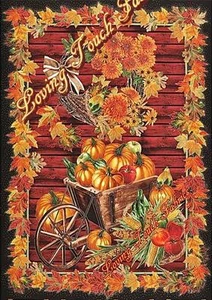 TIMELESS TREASURES "HARVEST" CM3211 PUMPKINS WHEELBARROW FABRIC PANEL 24" X 44" - Picture 1 of 2