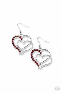Paparazzi Jewelry "Double The Heartache" Red Heart Earrings