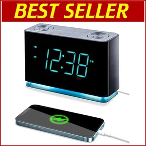Digital FM Radio Alarm Clock with Bluetooth Speaker, USB Charging & LED Display - Picture 1 of 12