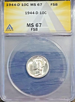 1944-D MERCURY DIME ANACS GRADED IN MINT STATE 67 WITH FULL SPLIT BANDS(MS67FSB) - Image 1 of 4