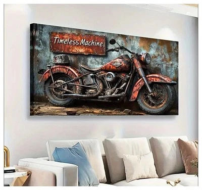 Vintage Wooden Framed Canvas Motorcycle Wall Art for Home, Office, Biker Bars - Image 1 of 4