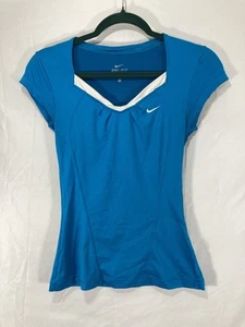 Nike Dri Fit Tennis Turquoise Blue White Women Top Sz Xs - Picture 1 of 14