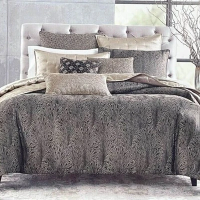 Capa de edredom conforto luxo ventilador deco texturizado marrom/prata Hudson Park tamanho King - Imagem 1 de 4
