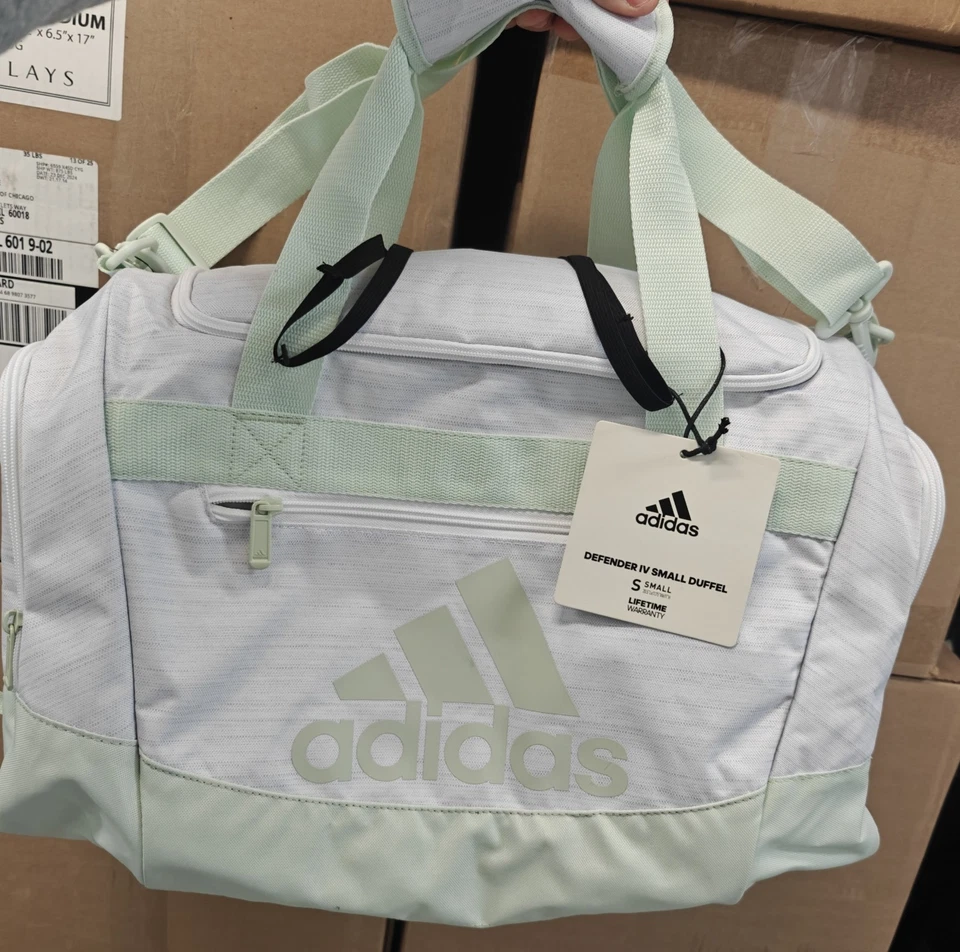 Adidas Defender IV Small Gym Training Duffel Bag Two Tone White Clear Onix