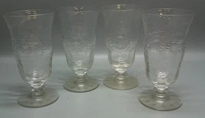 Tiffin Crystal Stem 15037 "Bird of Paradise Etch" Iced Tea set of 5 (image juice - Picture 1 of 3