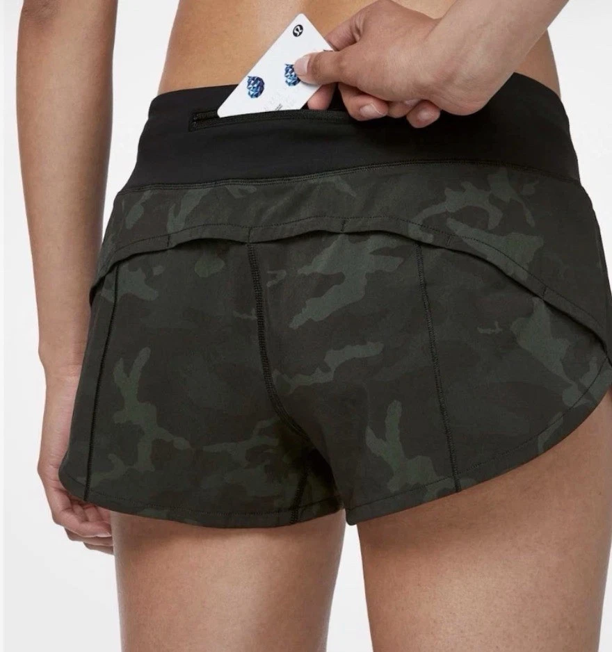 LULULEMON Speed Up Short 2.5 英寸 Incognito Camo Multi Gator 绿色 尺寸 2 跑步 — 第 1/4 张图片