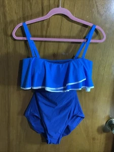 Coco Reef Contours Agate Ruffle Bandeau One-Piece Swimsuit Blue 8/32C~ EUC - Picture 1 of 14