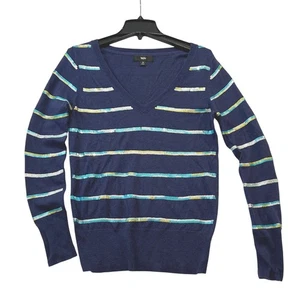Suéter Mossimo Para Mujer SP Azul Rayas Lentejuelas Adornado Cuello en V Manga Larga - Imagen 1 de 6