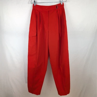 De Colección Años 90 Chaus Rojo Cintura Alta Pantalones Carga Plisados Anillo en D Cinturón Pantalones 10 M L Foto 1 de 4