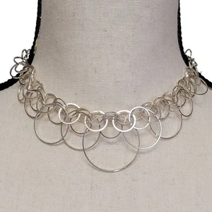 Silver Tone Interlocking Rings Choker Necklace 14" Modern Funky Jewelry Gift - Picture 1 of 5
