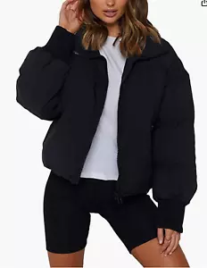 Tanming Womens Casual Puffer Jacket Long Sleeve Full Zip Black Padded Winter Coa - Picture 1 of 4