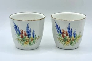 Vintage Egg Cups x 2 - Bucket Handpainted Floral Spray Gilded Porcelain Art Deco - Picture 1 of 8